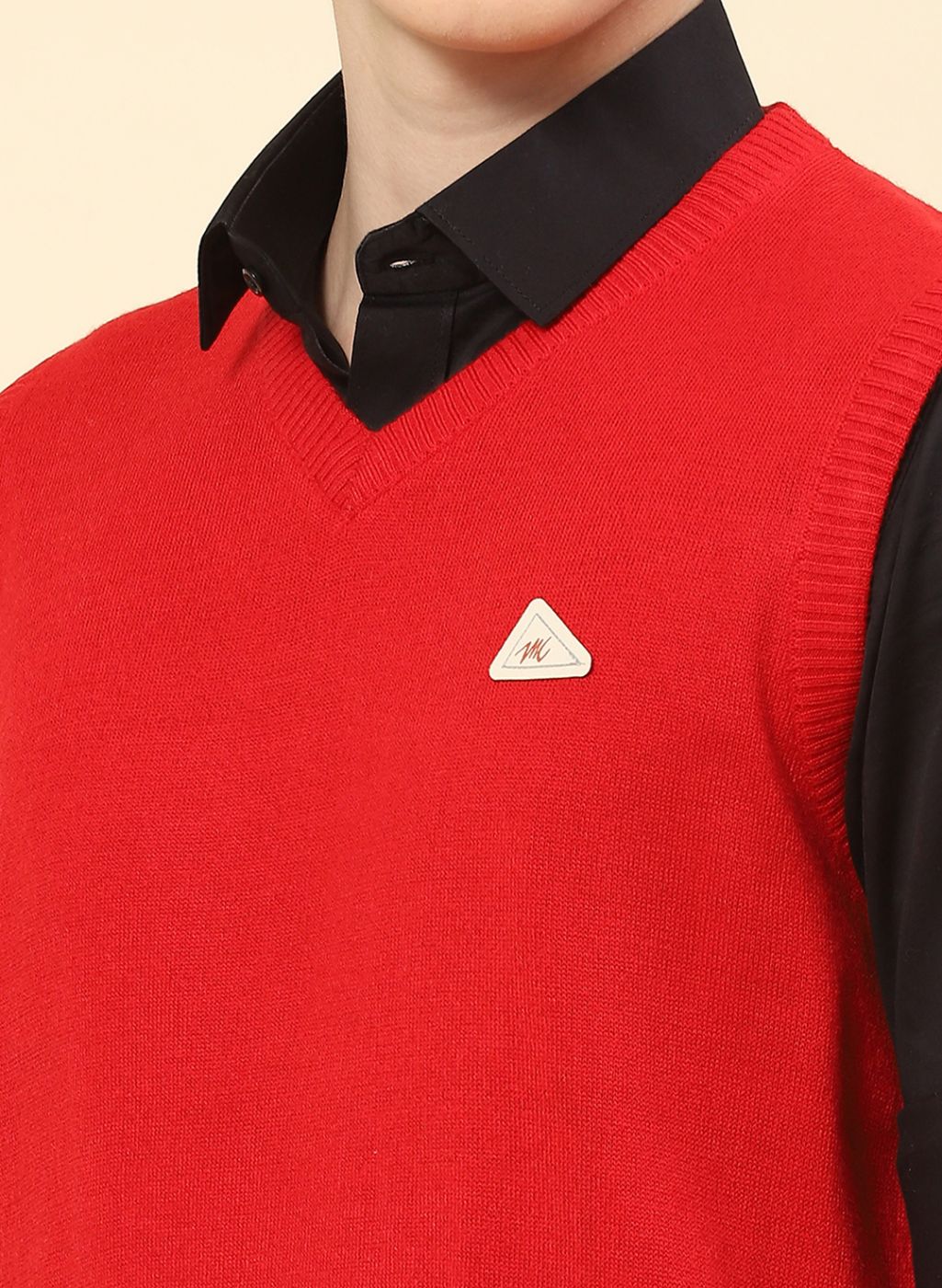 Men Red Solid Blend wool Sweater