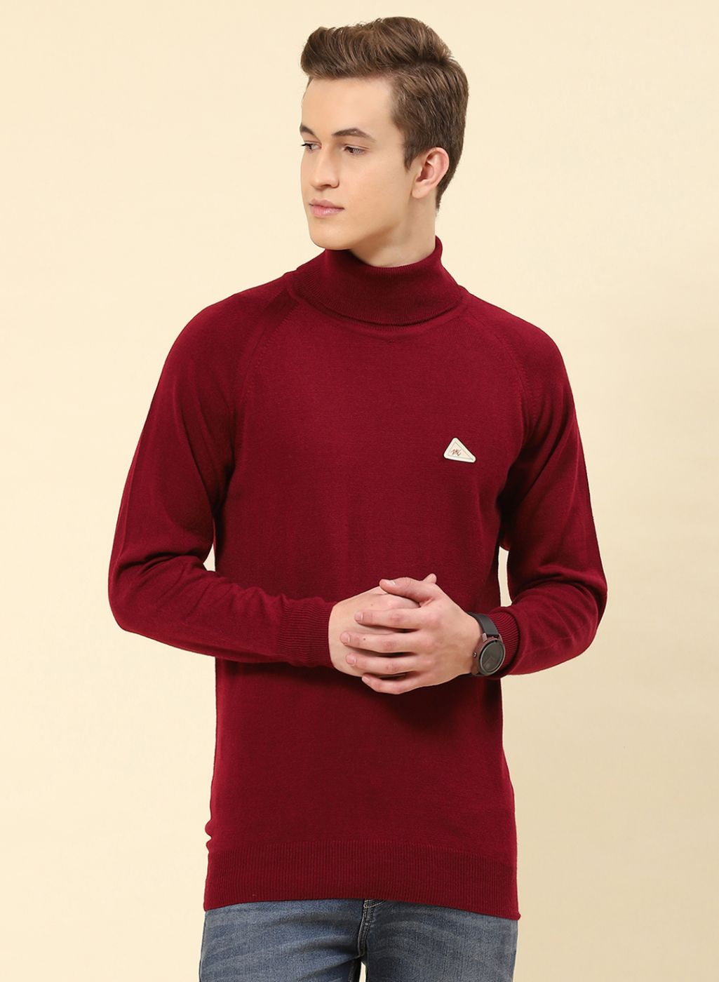 Men Red Solid Blend wool Pullover