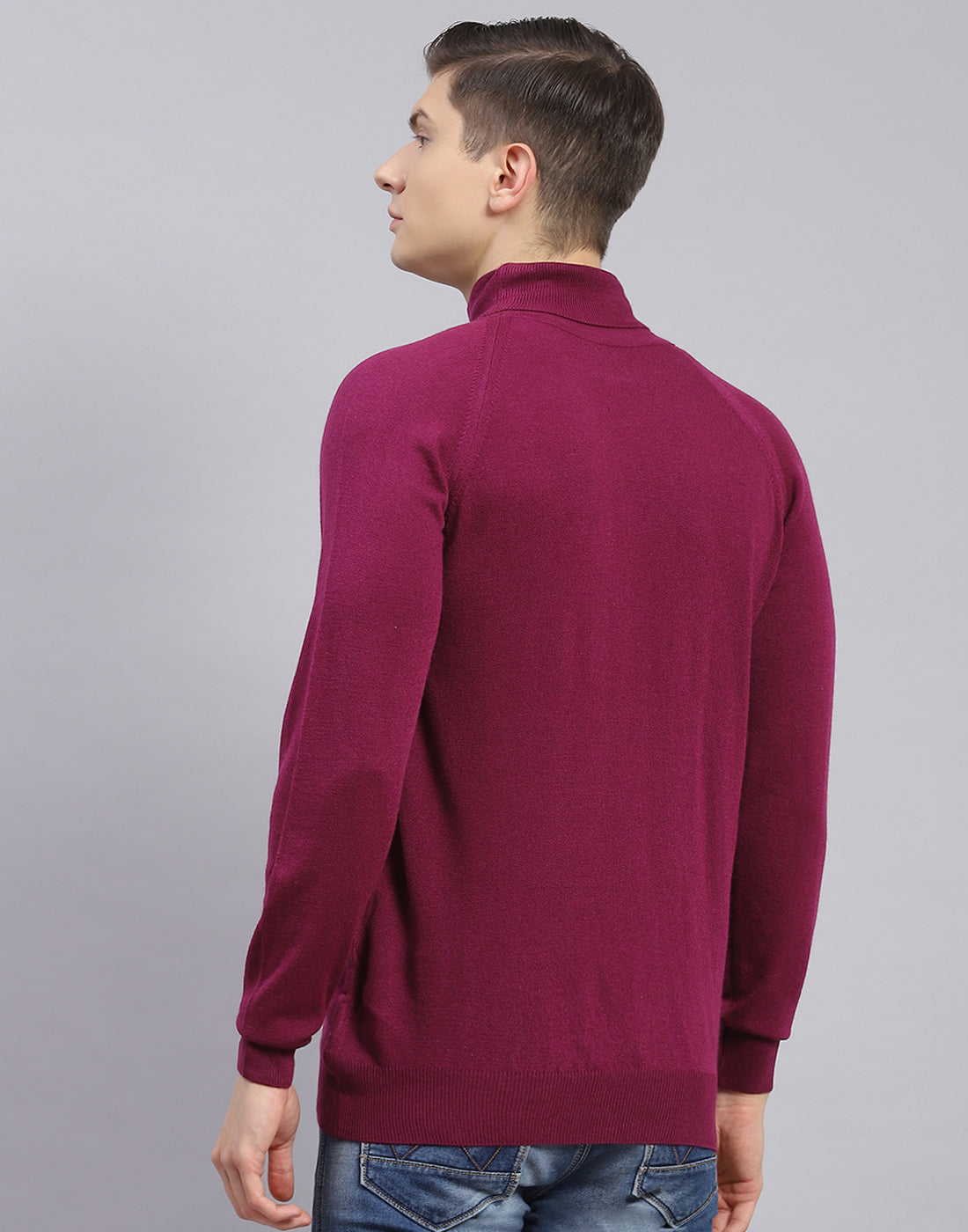 Men Purple Solid H Neck Full Sleeve Sweater