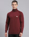 Men Maroon Solid H Neck Full Sleeve Sweater