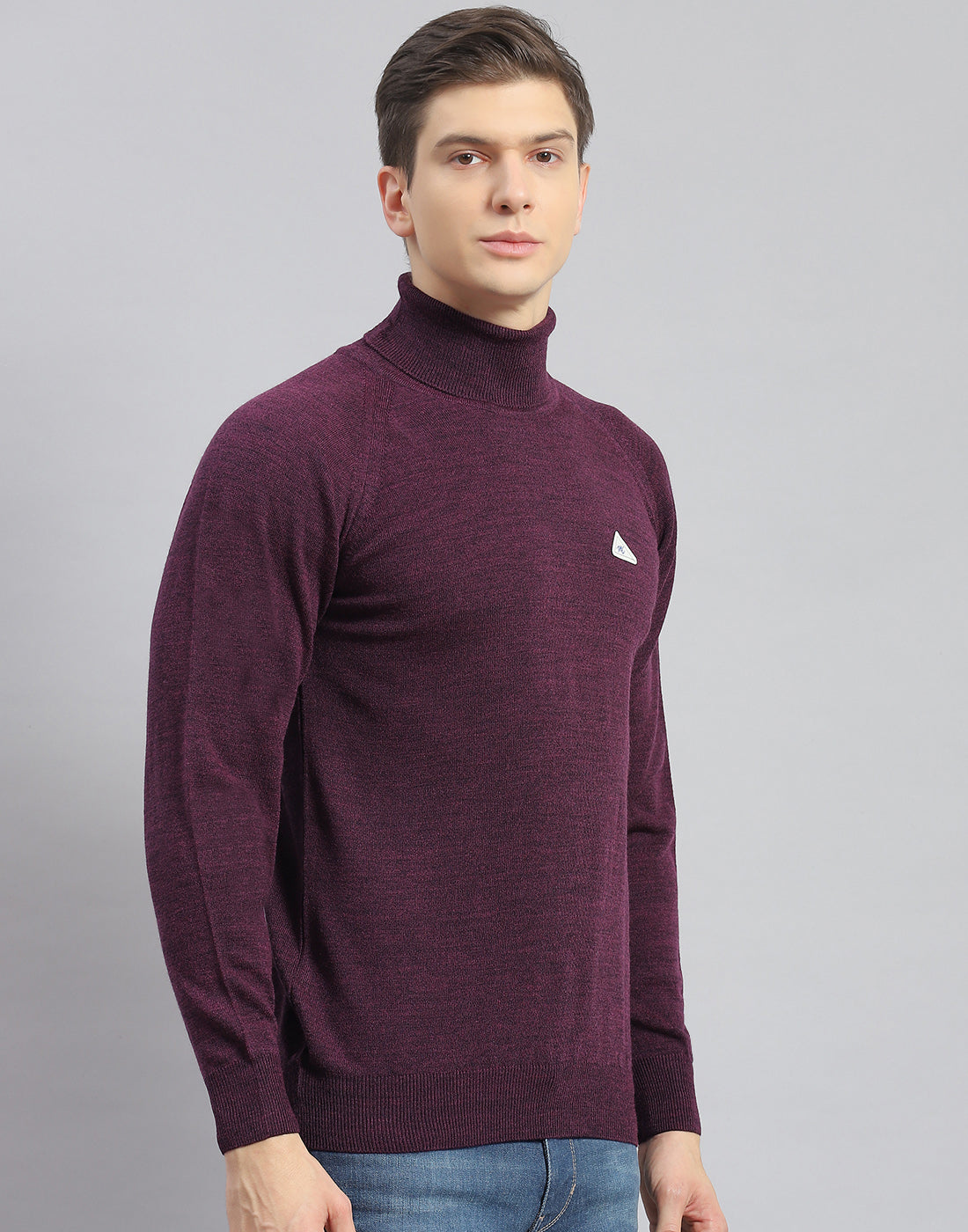 Men Purple Solid H Neck Full Sleeve Pullover