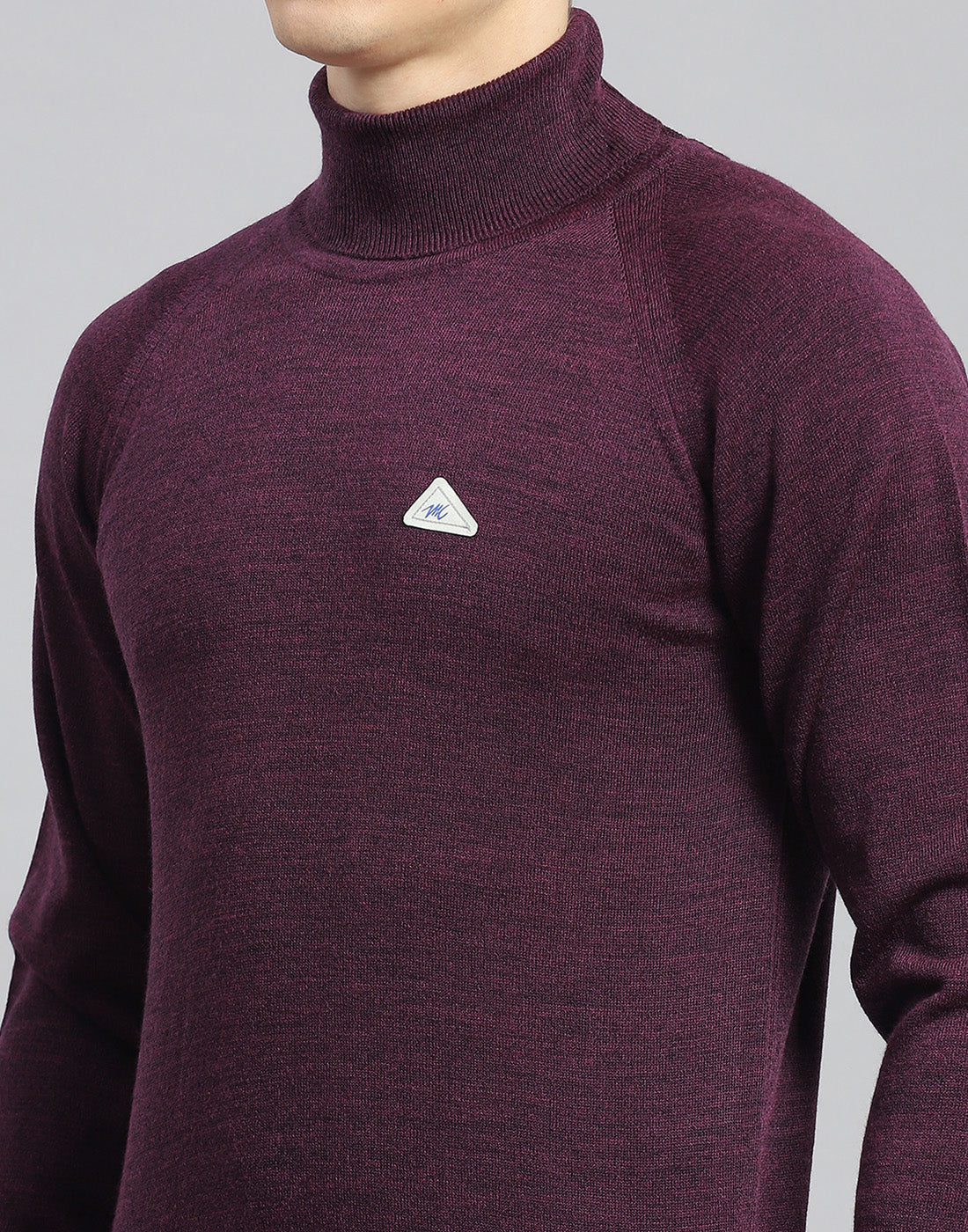Men Purple Solid H Neck Full Sleeve Pullover