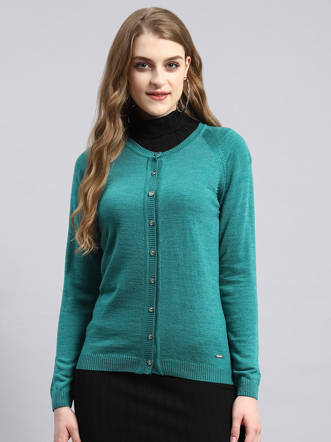 Women Green Solid Cardigan