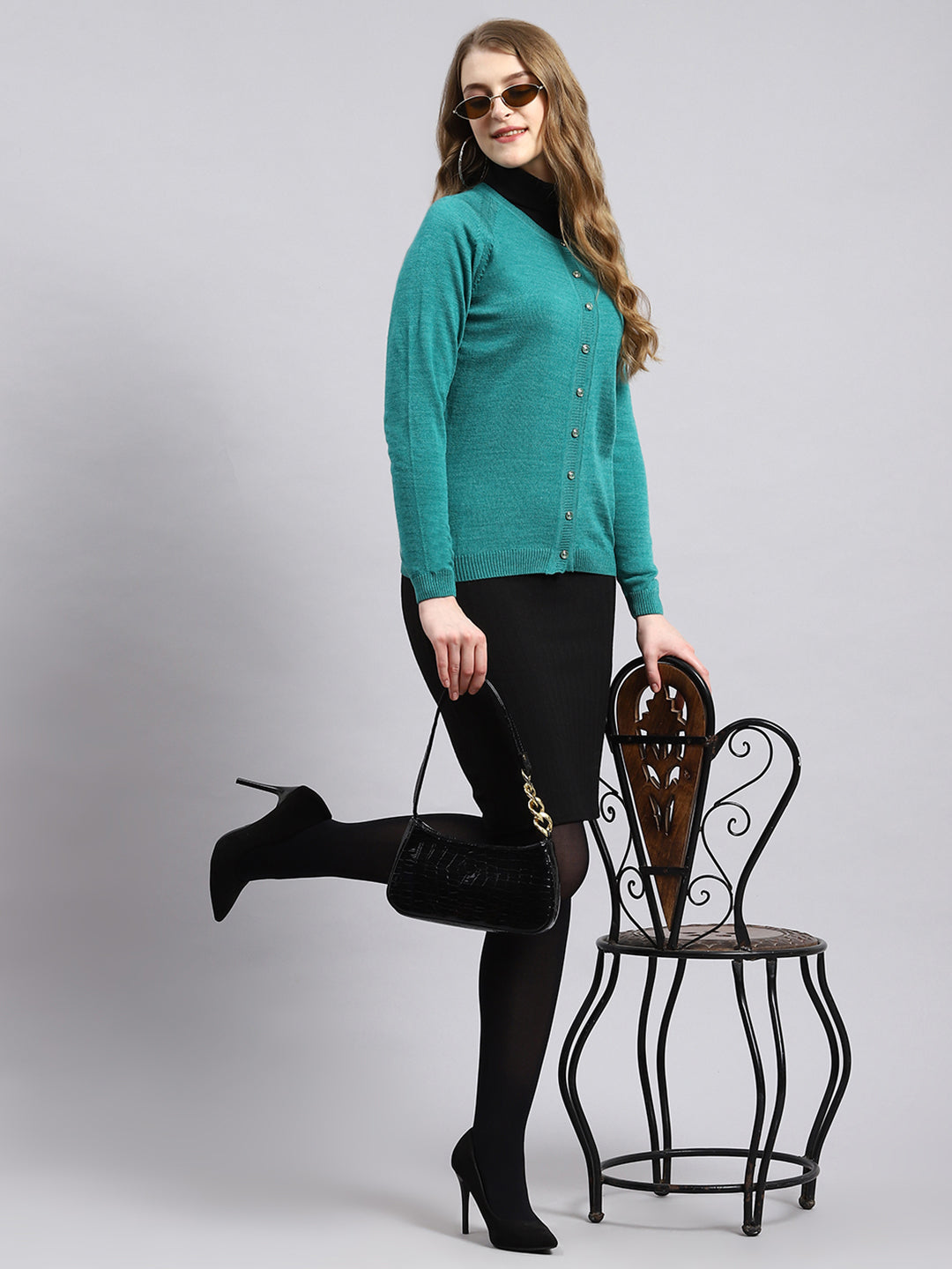 Women Green Solid Cardigan