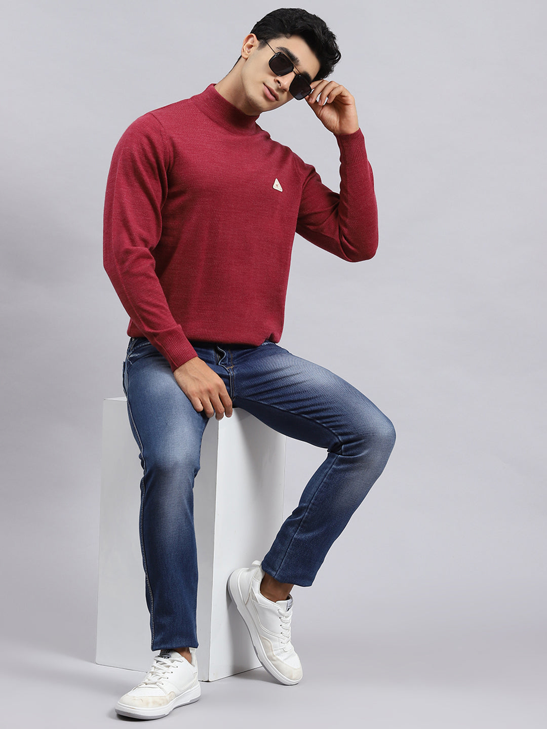 Men Pink Solid Pullover