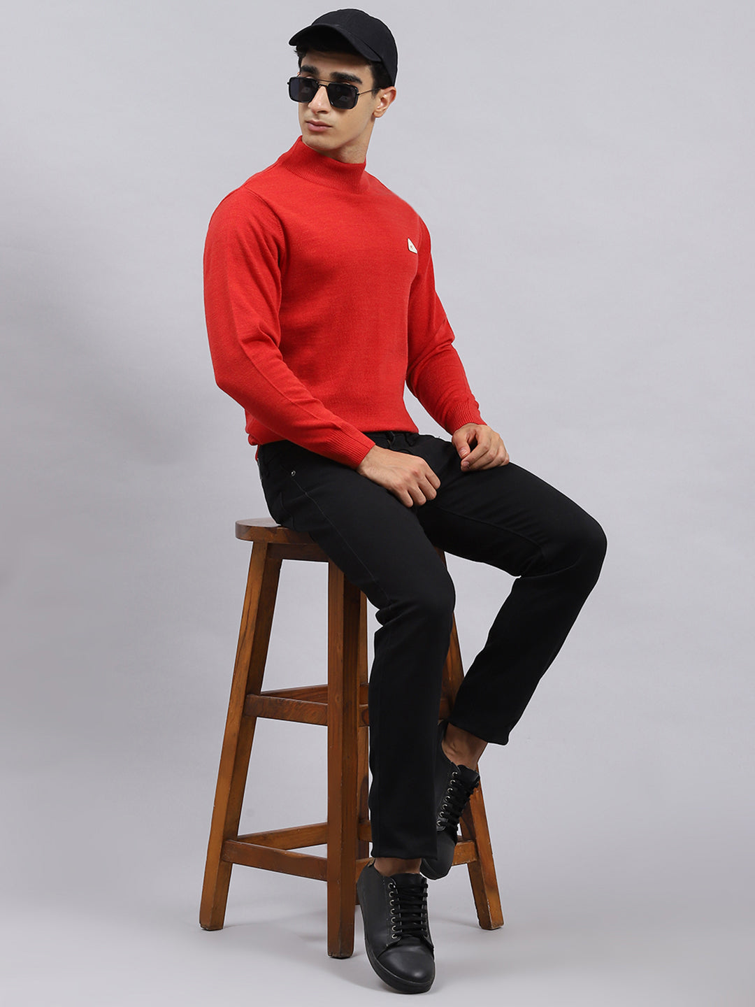 Men Red Solid Pullover