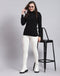 Women Black Solid H Neck Full Sleeve Sweatshirt