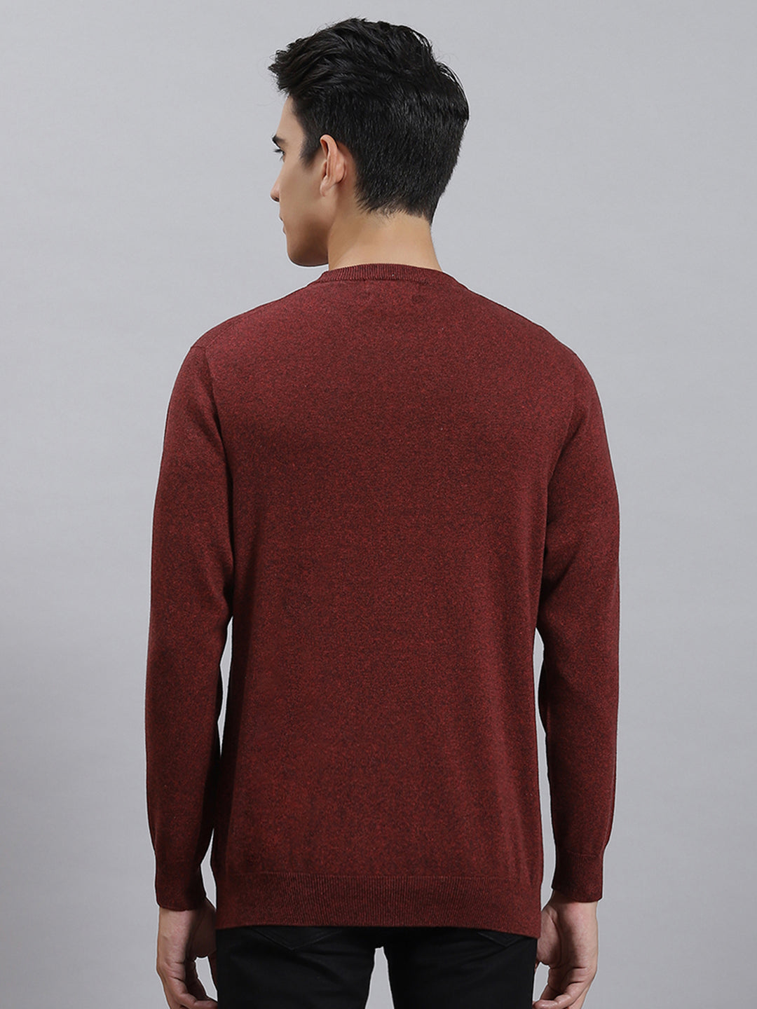 Men Maroon Solid Round Neck Full Sleeve Sweaters/Pullovers