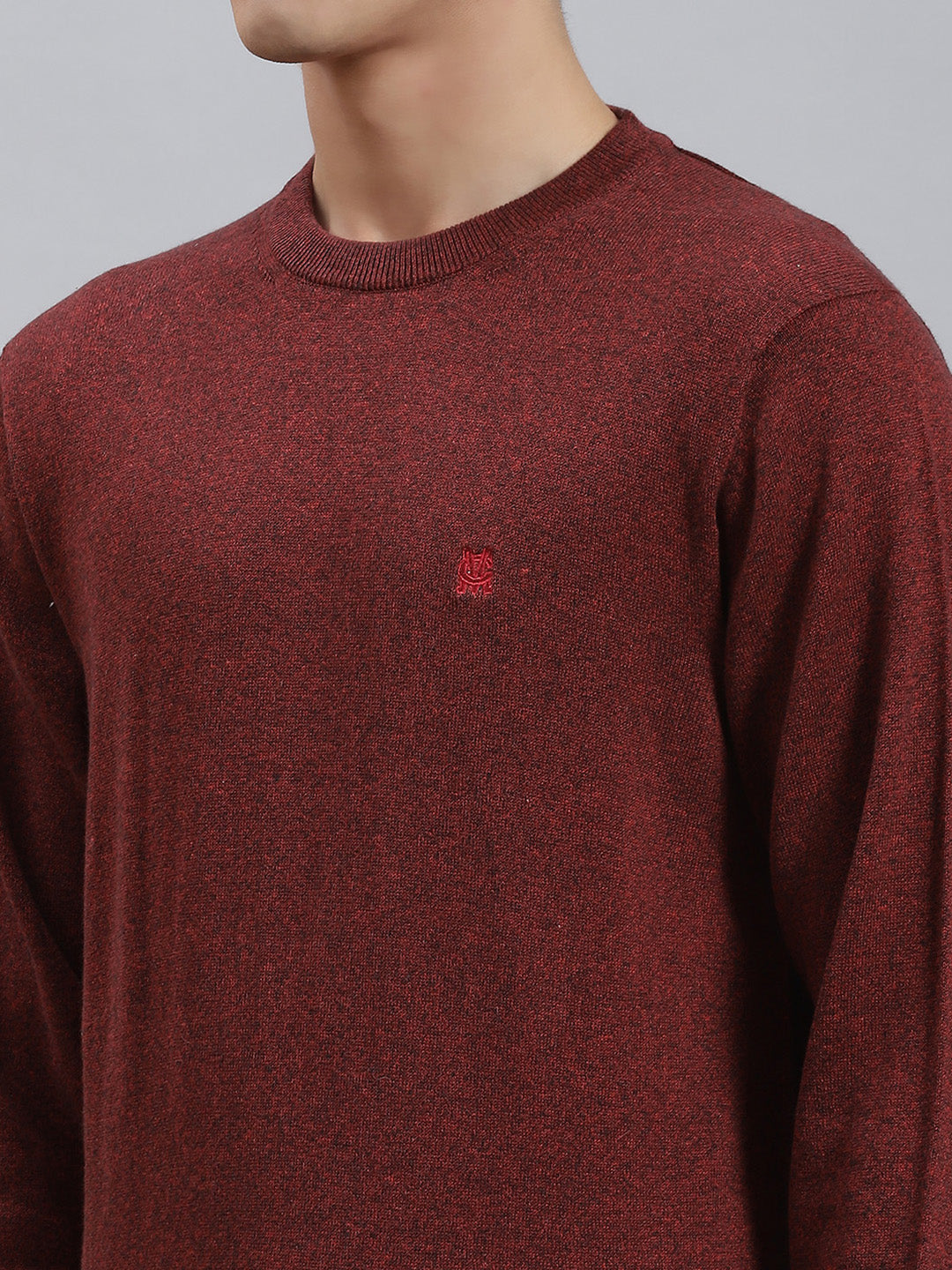 Men Maroon Solid Round Neck Full Sleeve Sweaters/Pullovers