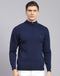 Men Navy Blue Solid H Neck Full Sleeve Sweater