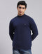 Men Navy Blue Solid T Neck Full Sleeve Sweaters/Pullovers