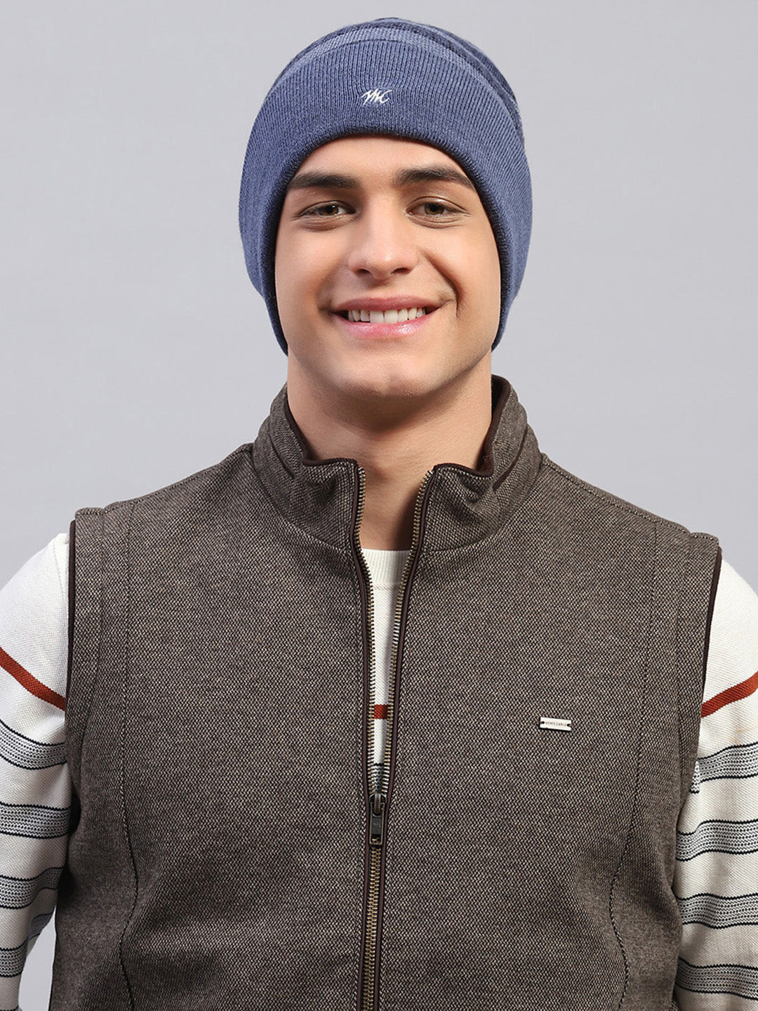 Men Blue Self Design Cap