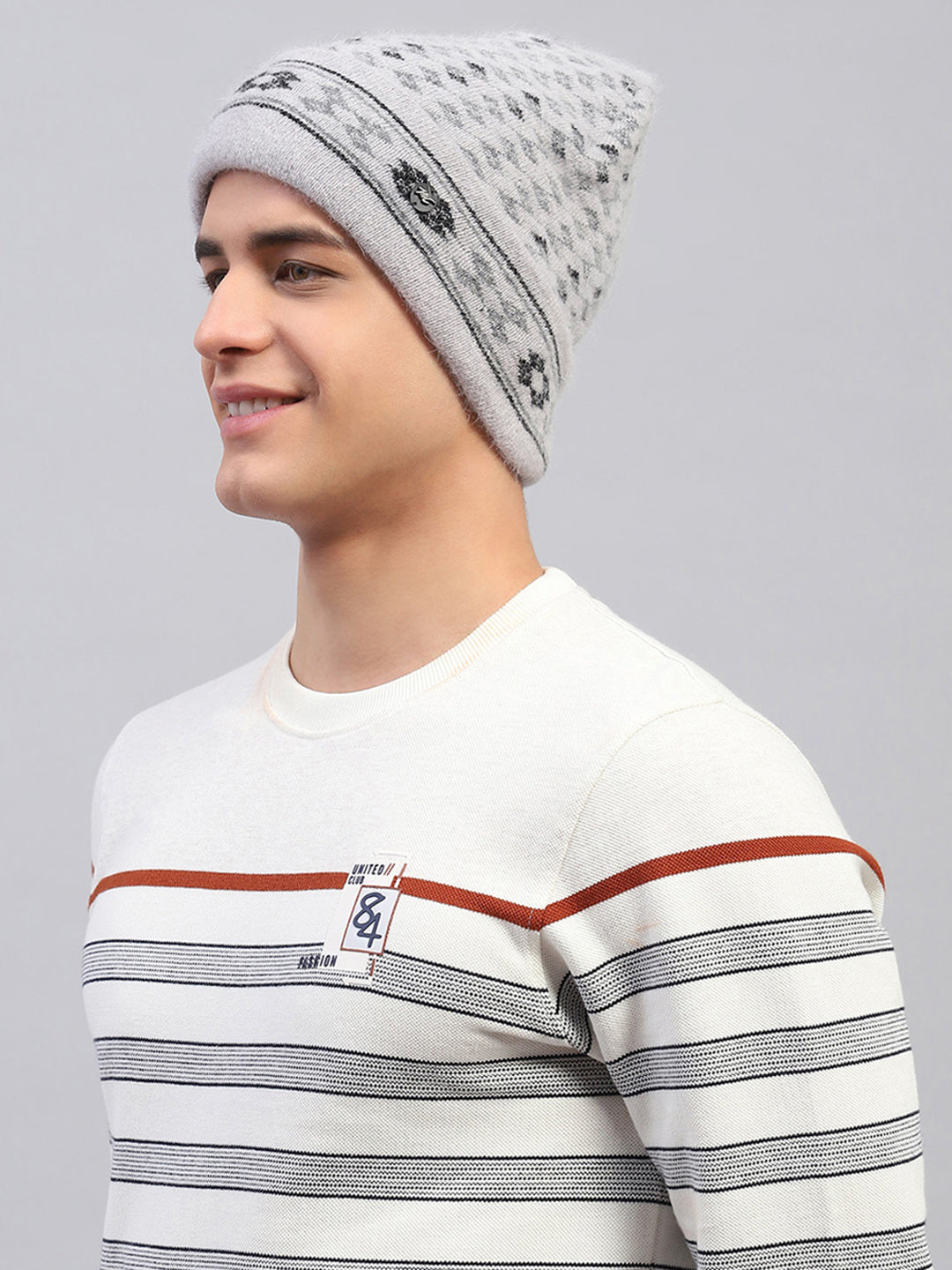 Men Light Grey Self Design Cap