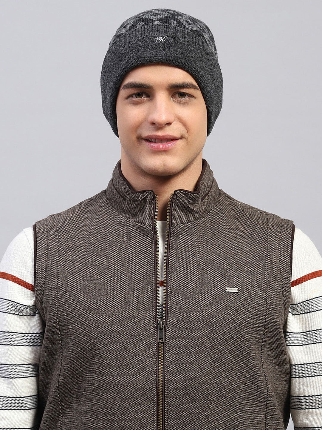 Men Grey Self Design Cap