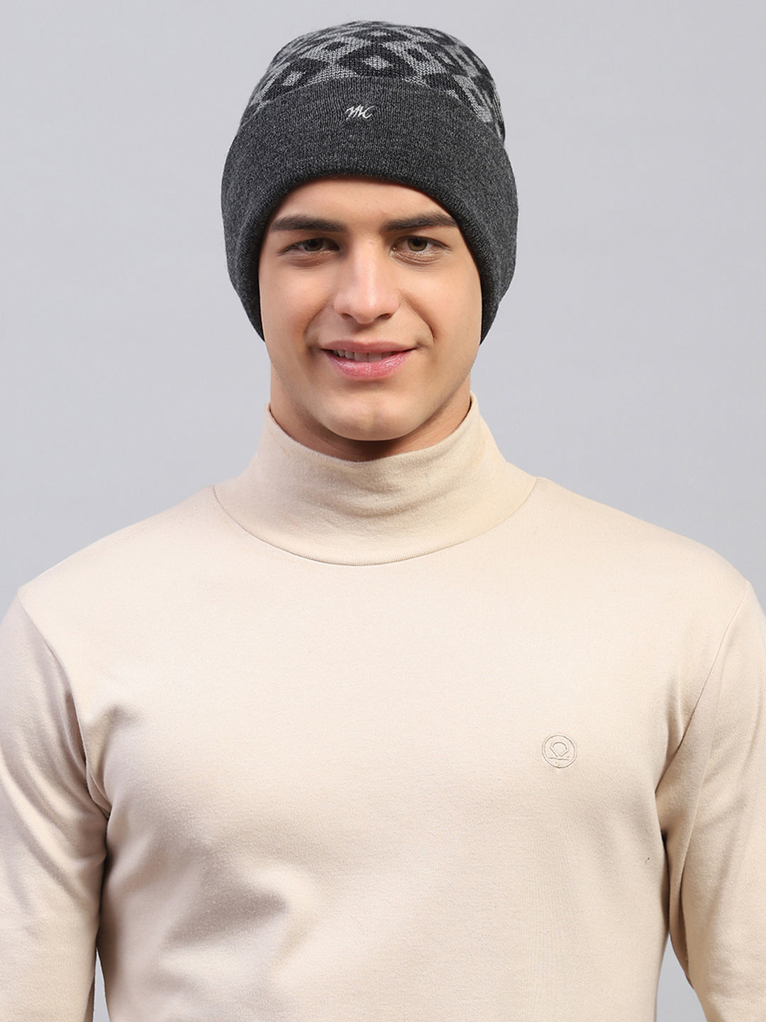 Men Grey Self Design Cap
