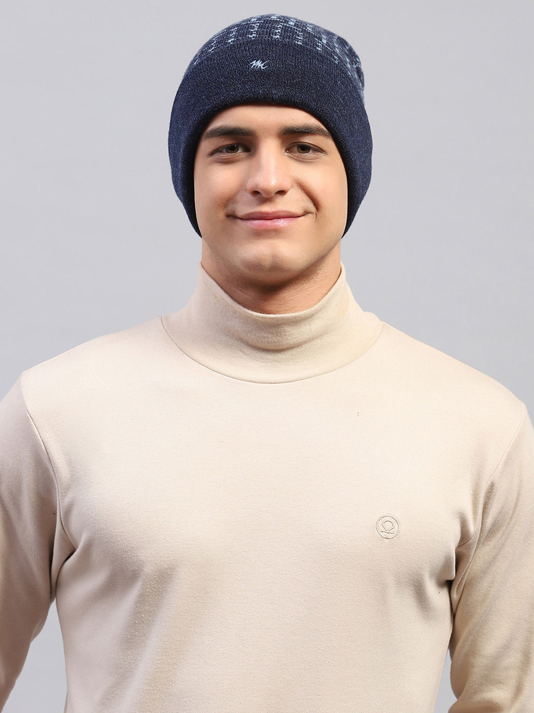 Men Navy Blue Self Design Cap