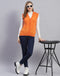 Women Orange Solid V Neck Sleeveless Cardigan