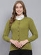 Women Green Solid Round Neck Full Sleeve Cardigans