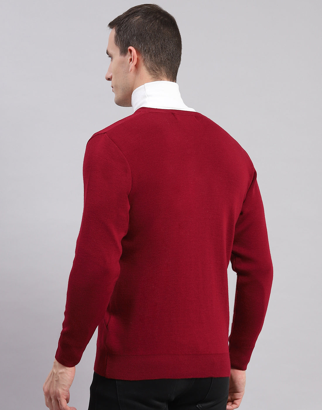 Men Maroon Solid V Neck Full Sleeve Sweaters/Pullovers