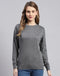 Women Grey Solid Round Neck Full Sleeve Sweater