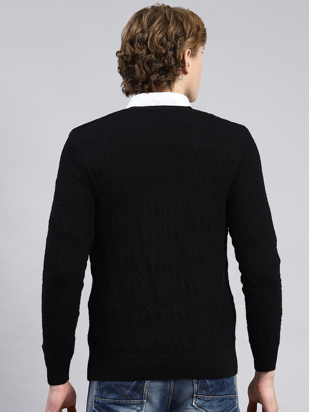 Men Black Self Pullover