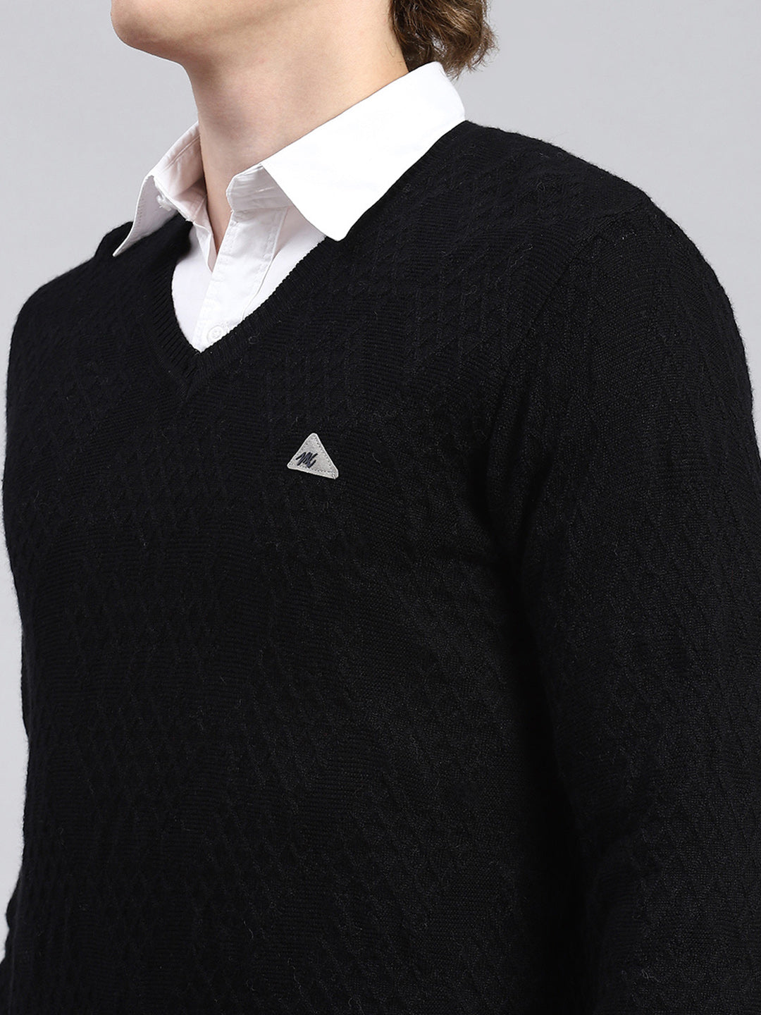 Men Black Self Pullover