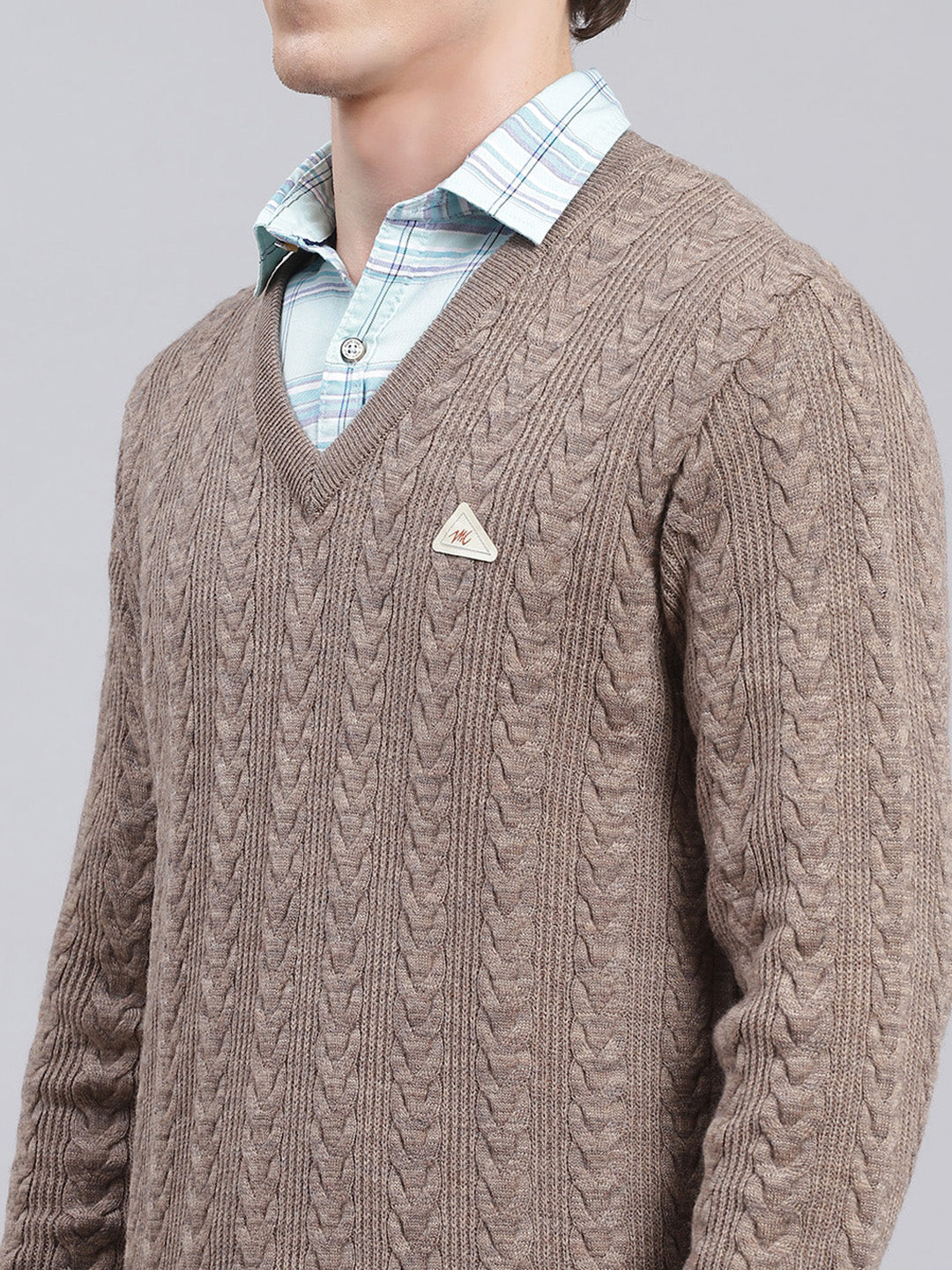 Men Brown Self Design Wool blend Pullover