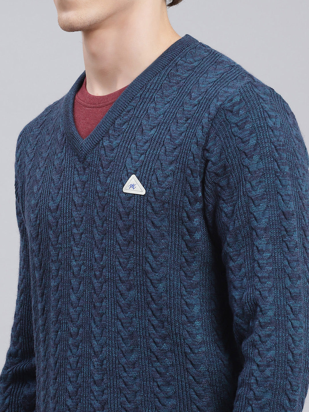 Men Blue Self Design Wool blend Pullover