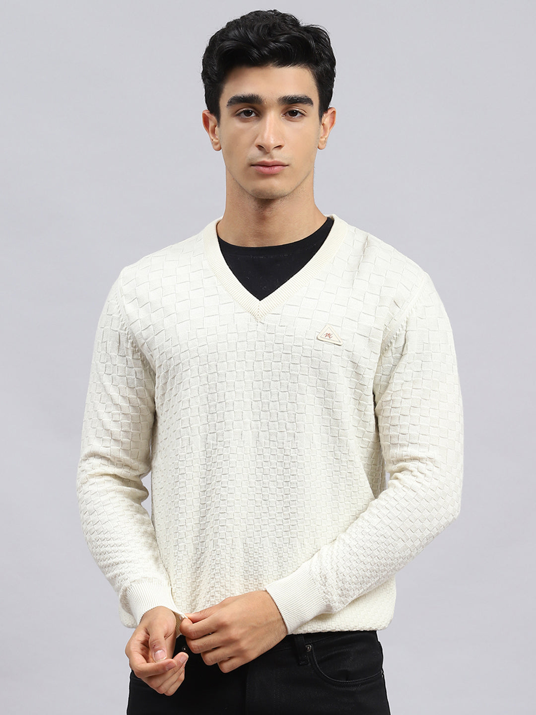 Men Off White Self Pullover