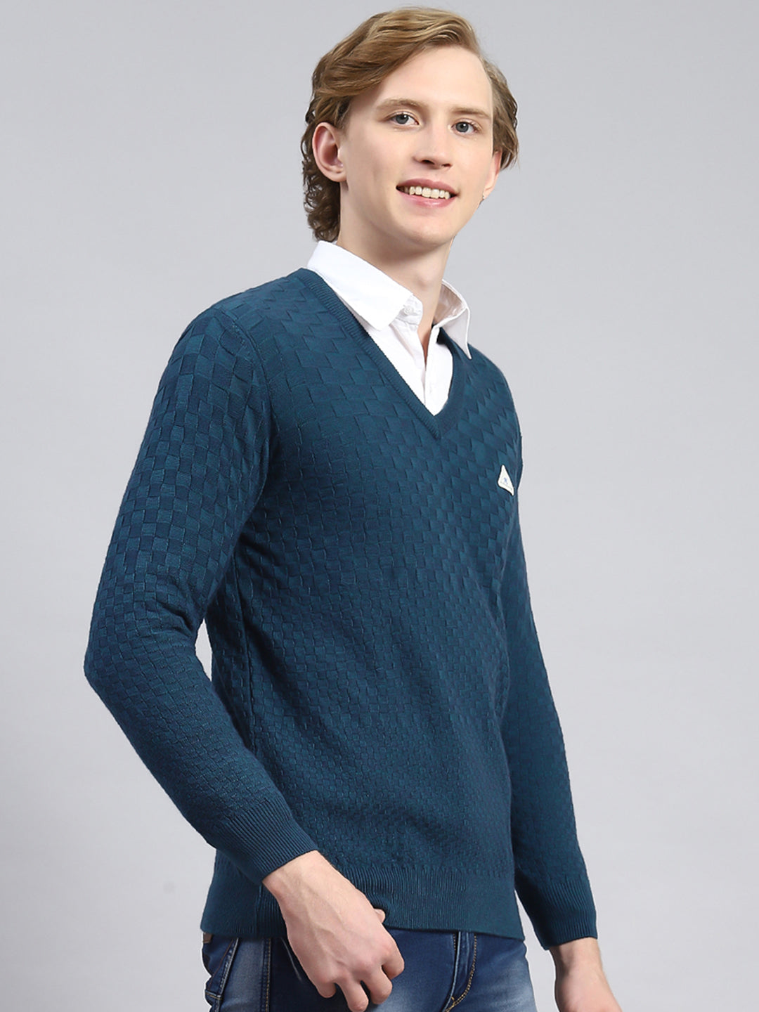 Men Blue Self Pullover