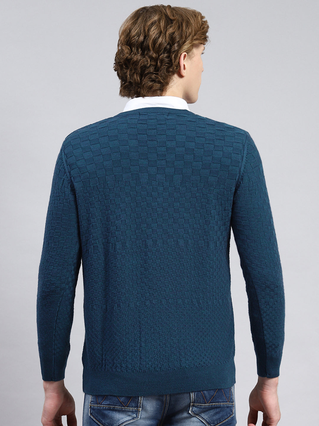 Men Blue Self Pullover
