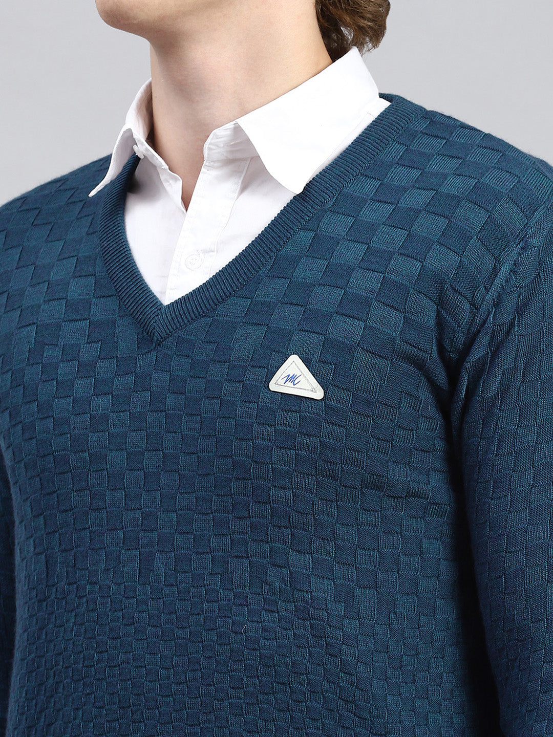 Men Blue Self Pullover