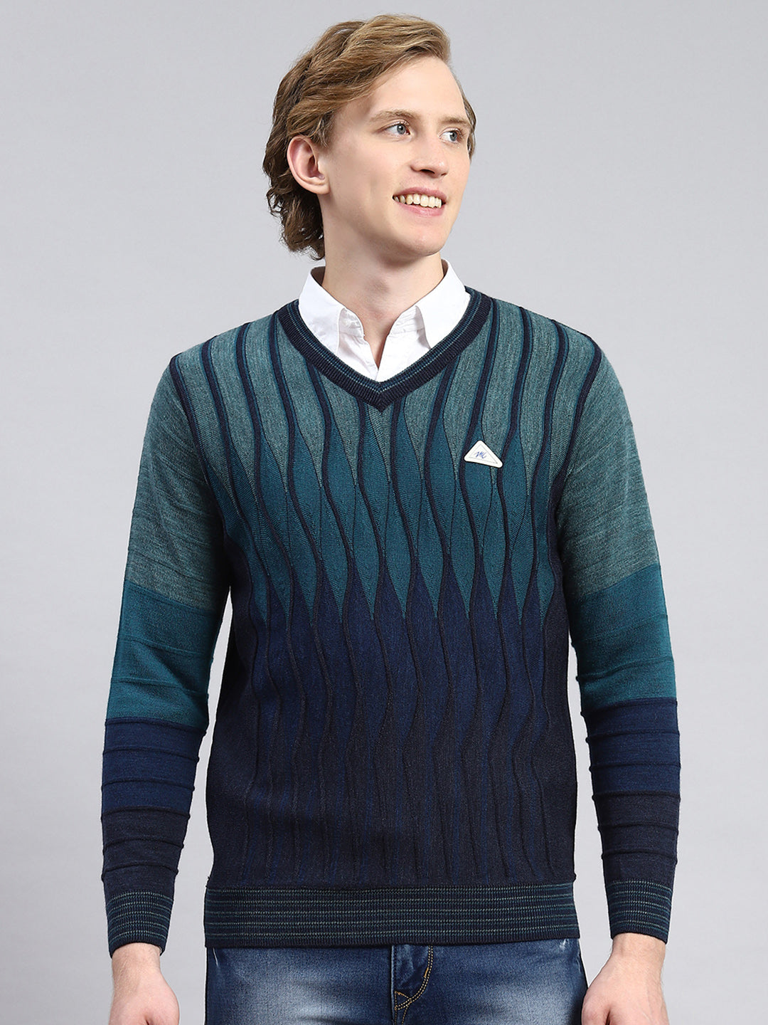 Men Navy Blue Printed Pullover
