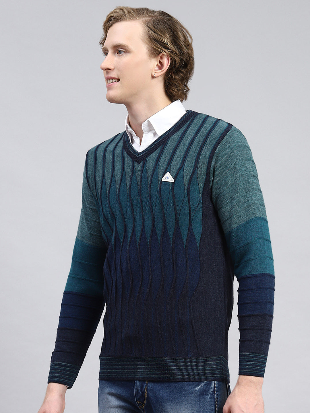 Men Navy Blue Printed Pullover