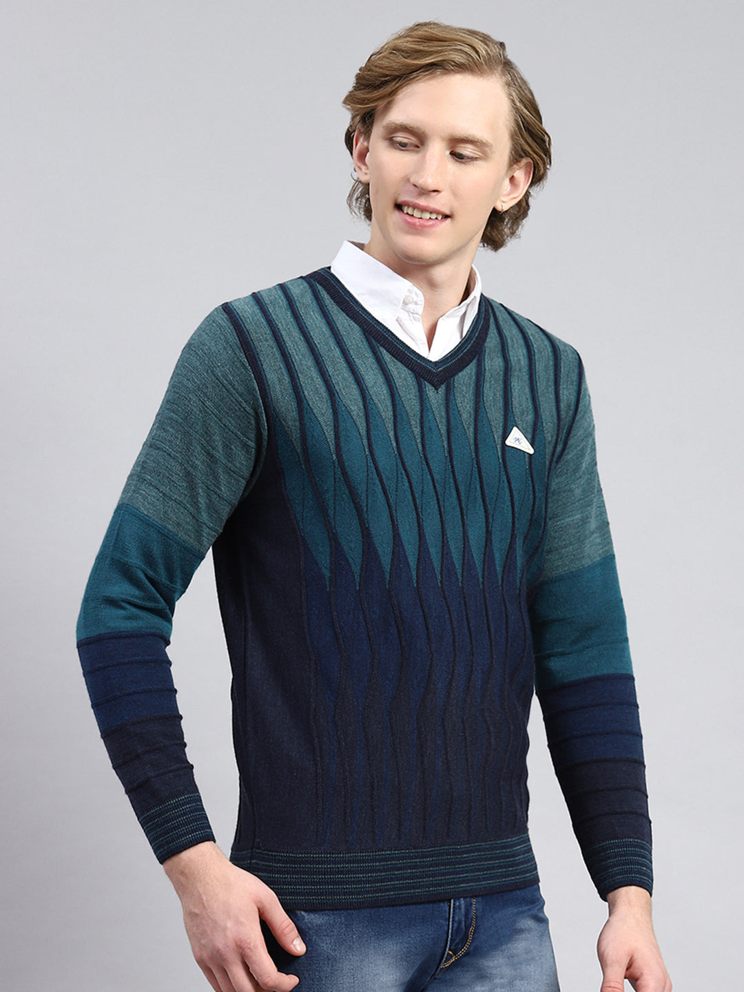 Men Navy Blue Printed Pullover