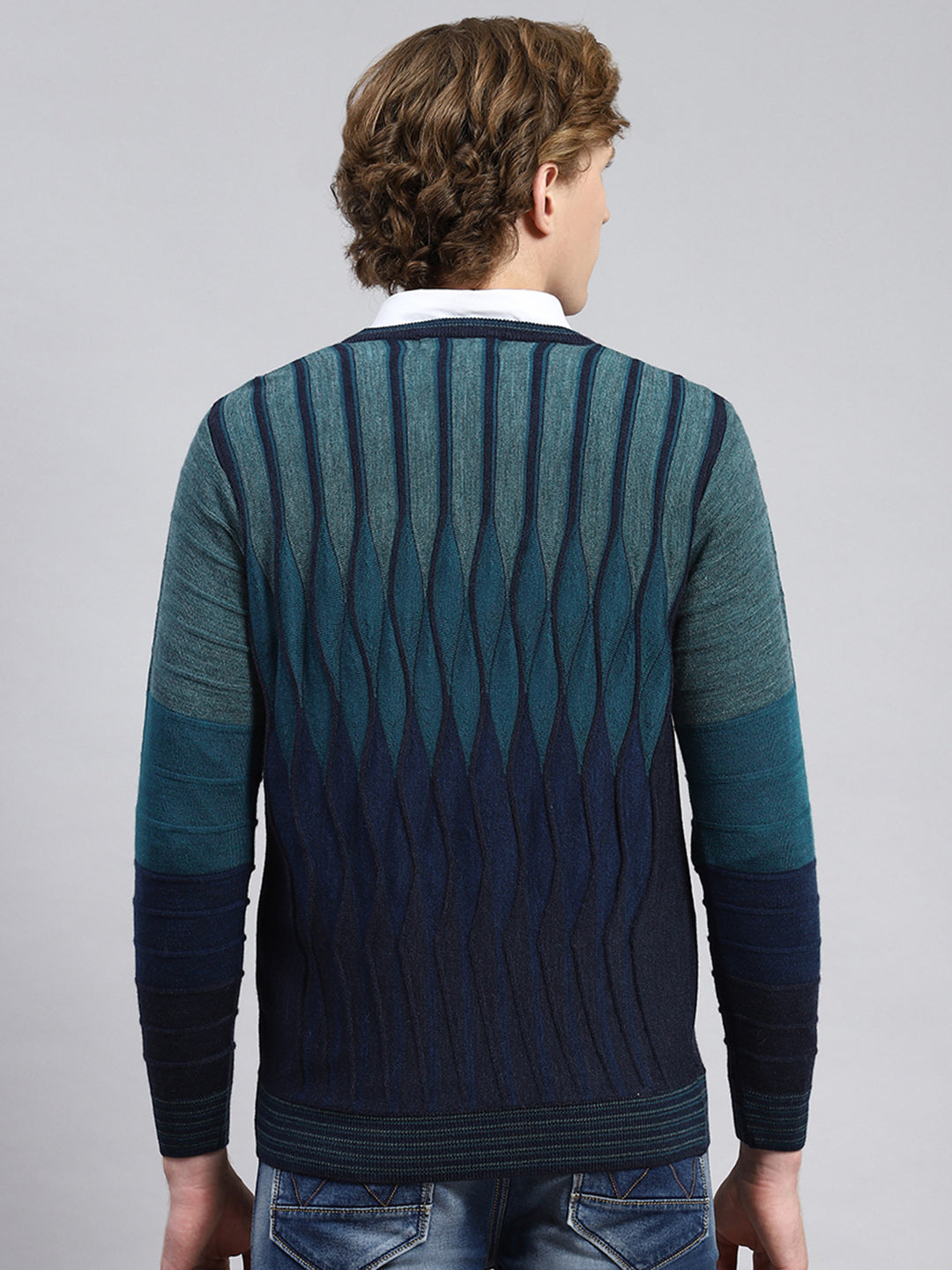 Men Navy Blue Printed Pullover