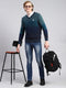 Men Navy Blue Printed Pullover