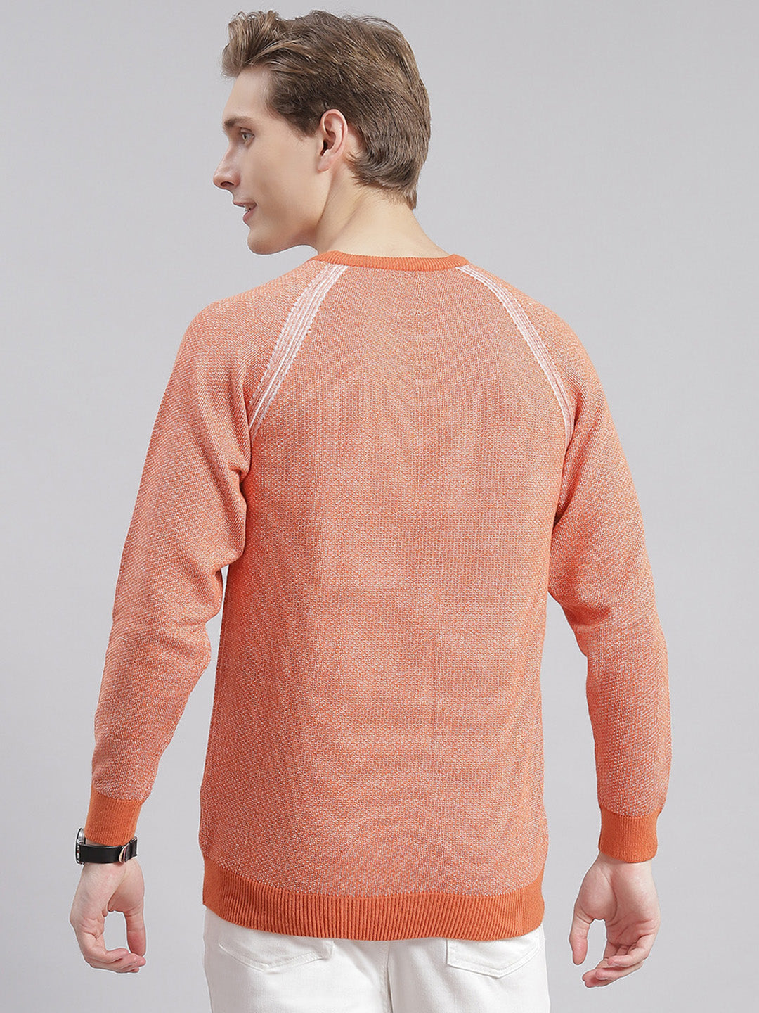 Men Rust Solid Round Neck Full Sleeve Sweaters/Pullovers