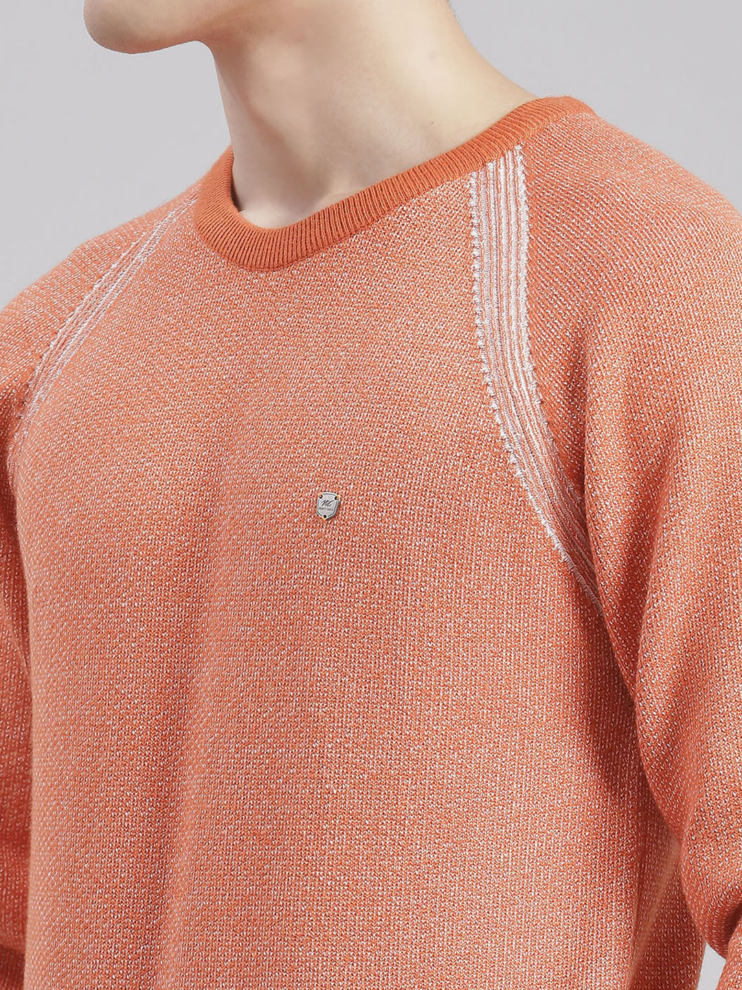 Men Rust Solid Round Neck Full Sleeve Sweaters/Pullovers