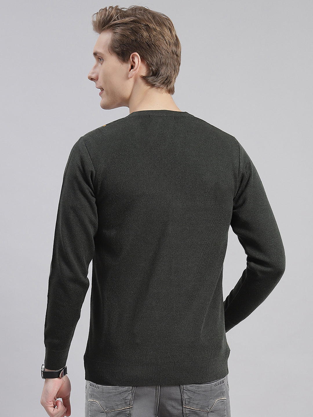 Men Grey Self Design V Neck Full Sleeve Sweaters/Pullovers