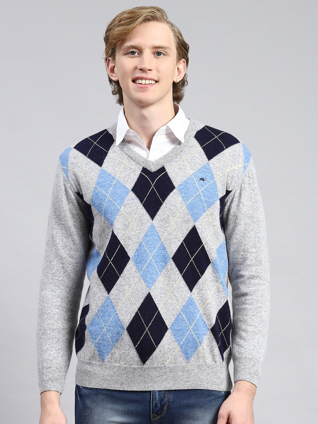 Men Grey Printed Pullover
