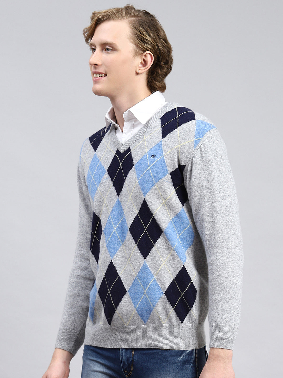 Men Grey Printed Pullover