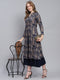 Women Navy Blue Self Design V Neck Full Sleeve Kurtis Set