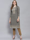 Women Grey Self Design Round Neck Full Sleeve Kurtis