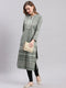 Women Green Printed Round Neck Full Sleeve Kurtis