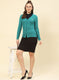 Women Sea Green Self Design Blend wool Cardigan