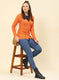 Women Orange Self Design Blend wool Cardigan