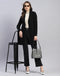 Women Black Self Design V Neck Full Sleeve Cardigan