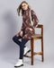 Women Maroon Jaquard Round Neck Full Sleeve Coat