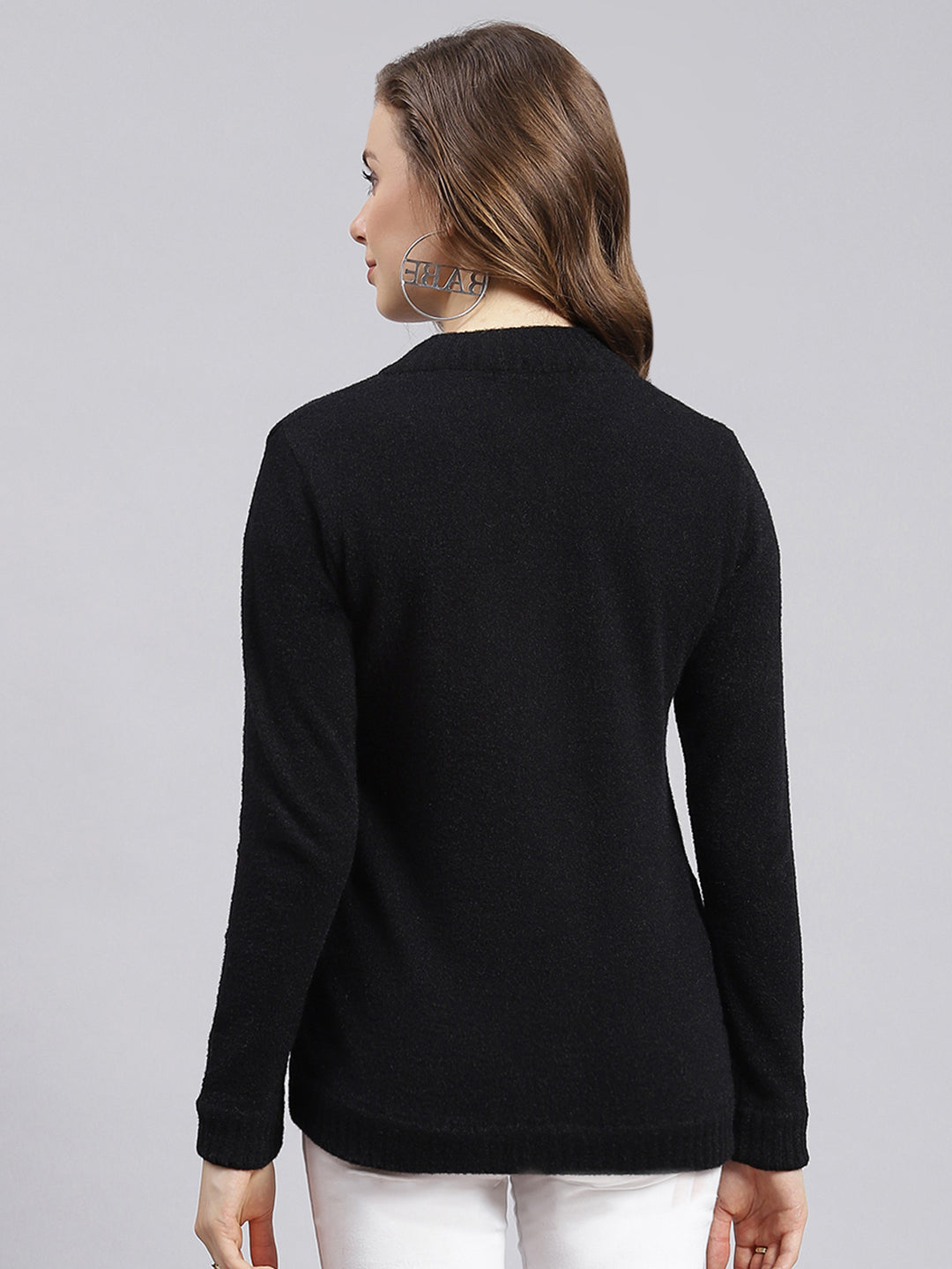 Women Black Self Design Wool blend Cardigan